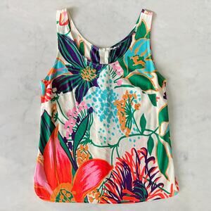Vintage 60s 70s Multicolor Floral Sleeveless Scoop Neck Blouse / XS S